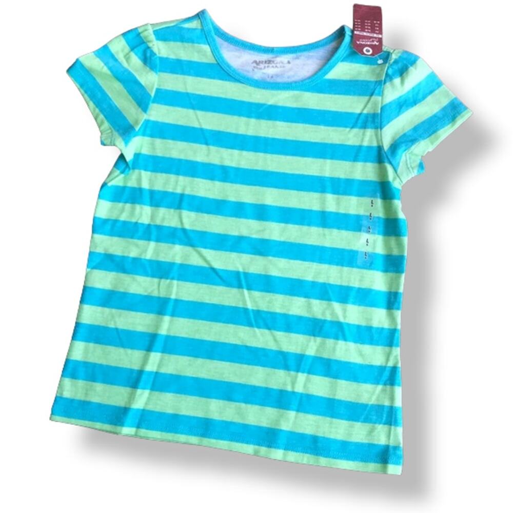 Arizona‎ Jean Co Girls Tee Shirt Top TShirt T Size 6 Fresh Aqua Stripe Blue Mint